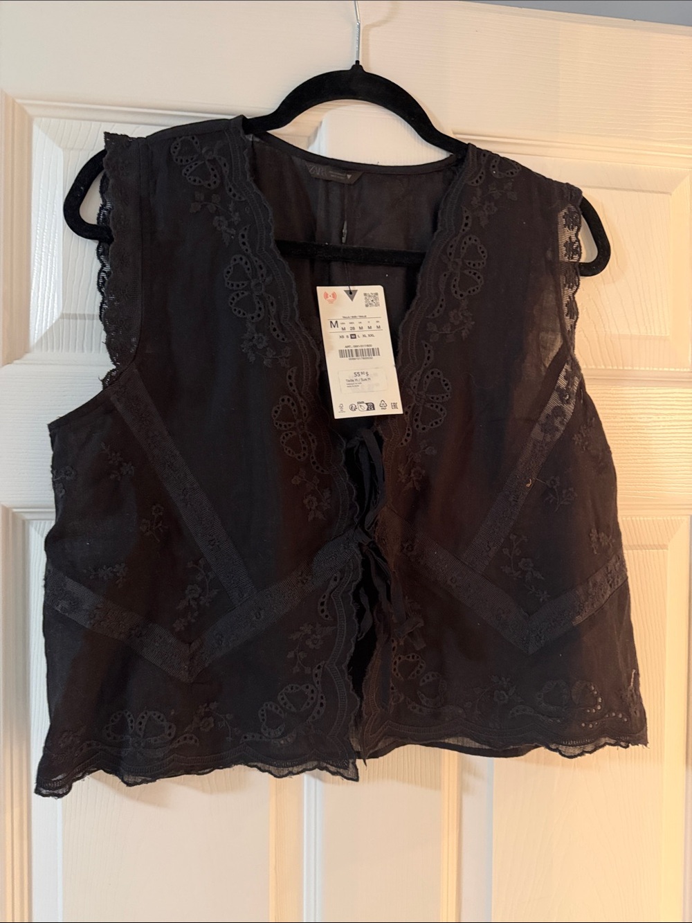 Zara Black Lace-Trim Sheer Camisole